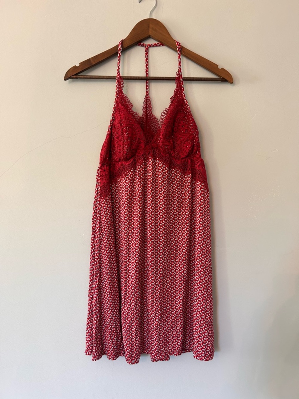 Victorias Secret One Piece Racerback Chemise Slip Nightie Large Red Multi